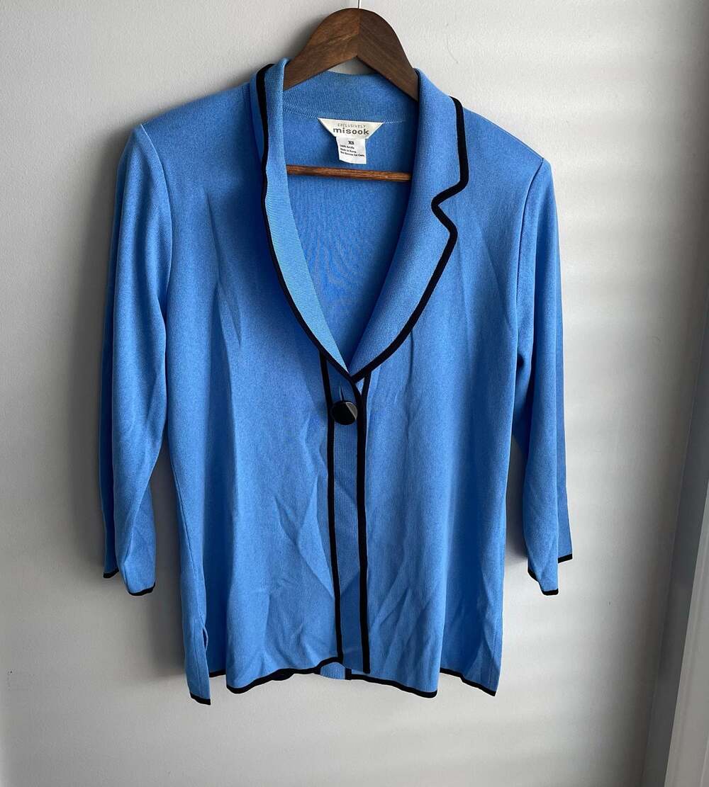 Misook Vintage Blue Collared Blouse Cardigan Jacket 90s size XS